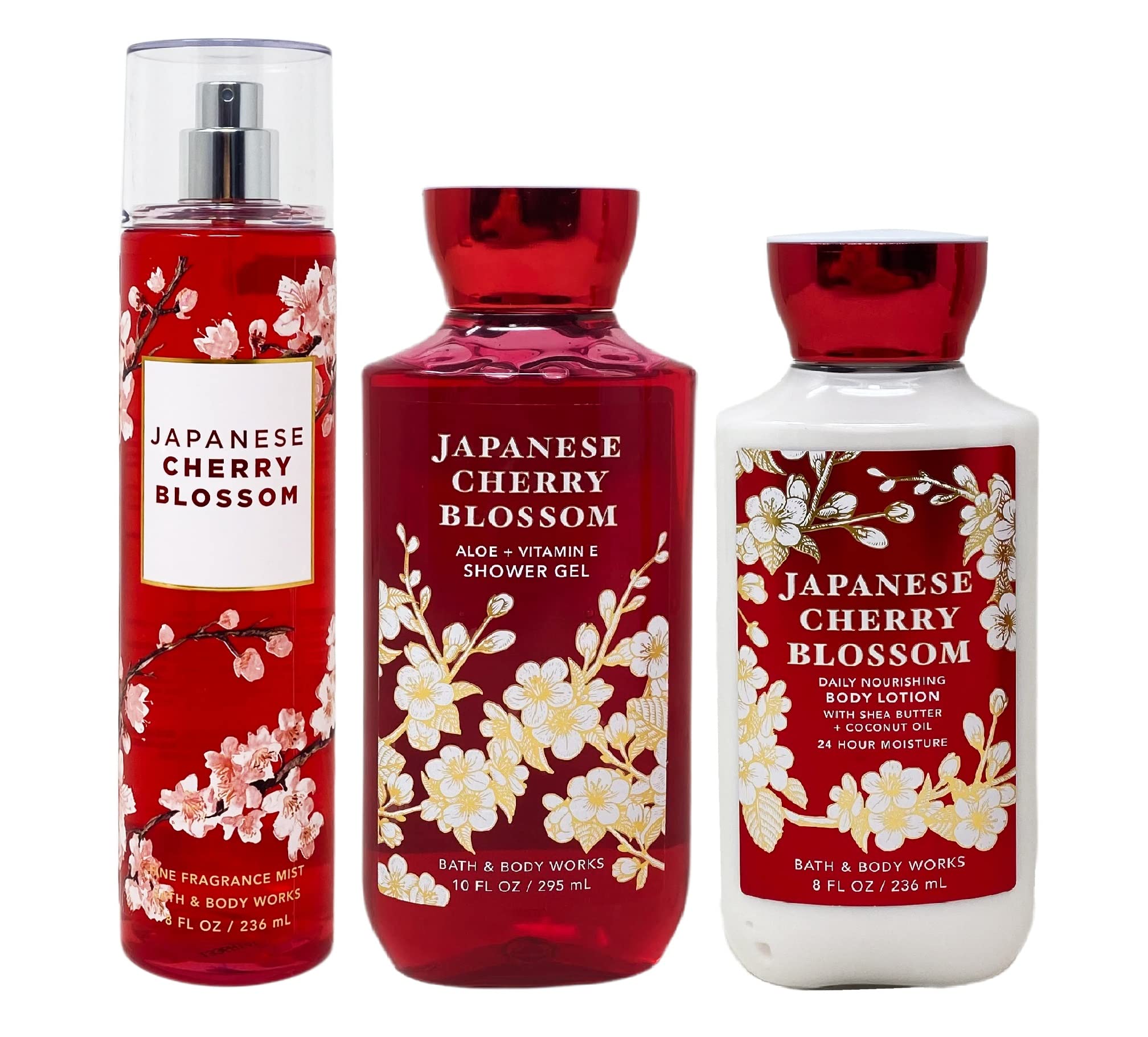 Bath & Body Works Japanese Cherry Blossom trio for a coordinated shower, spray, and moisturize routine.