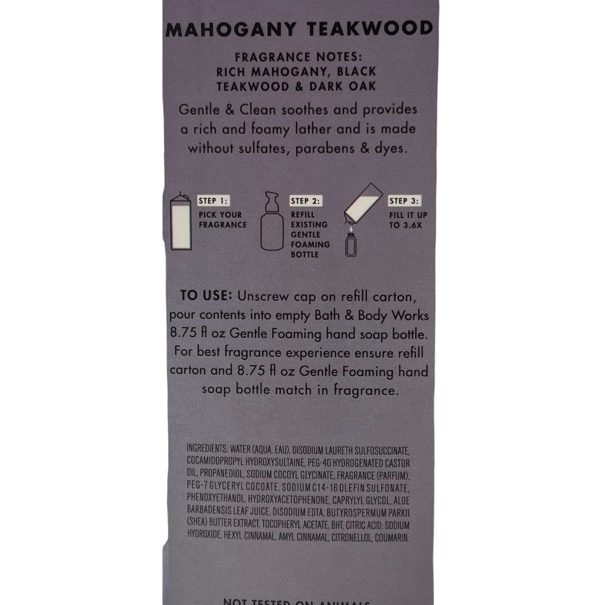 Mahogany Teakwood foaming hand soap in action, delivering soft, lightly scented cleansing.