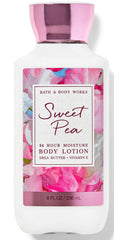 Loción Bath & Body Works Sweet Pea para cuerpo y manos, hidratación suave y absorción rápida.