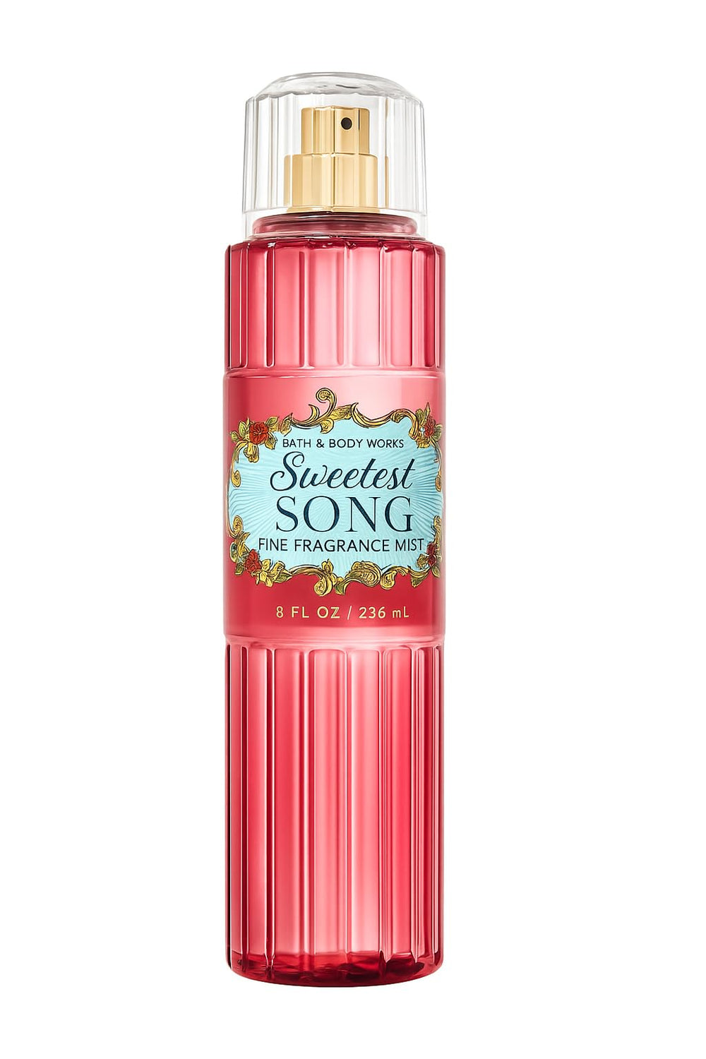 Bath & Body Works Sweetest Song fragrance mist bottle pour delivers a light, wearable berry-jasmine-musk fragrance