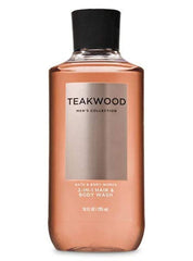 Bath & Body Works Teakwood 2-en-1 frente de la botella, limpieza rápida para piel y cabello.