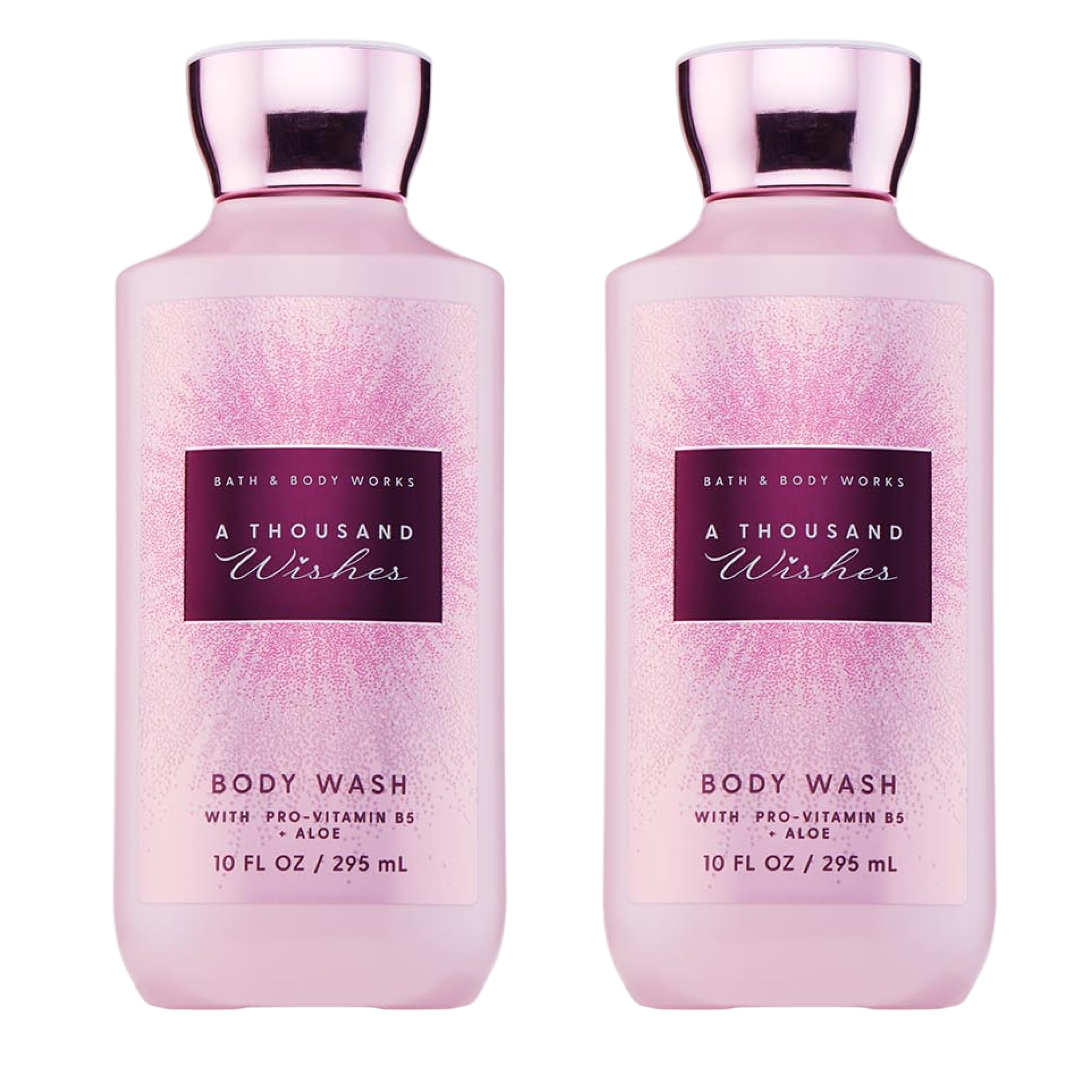 Bath & Body Works A Thousand Wishes, botella vista lateral, aroma festivo para la ducha.