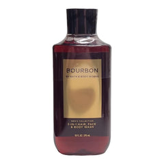 Bath & Body Works Bourbon 3-en-1 envase, limpieza refrescante para piel y cabello.