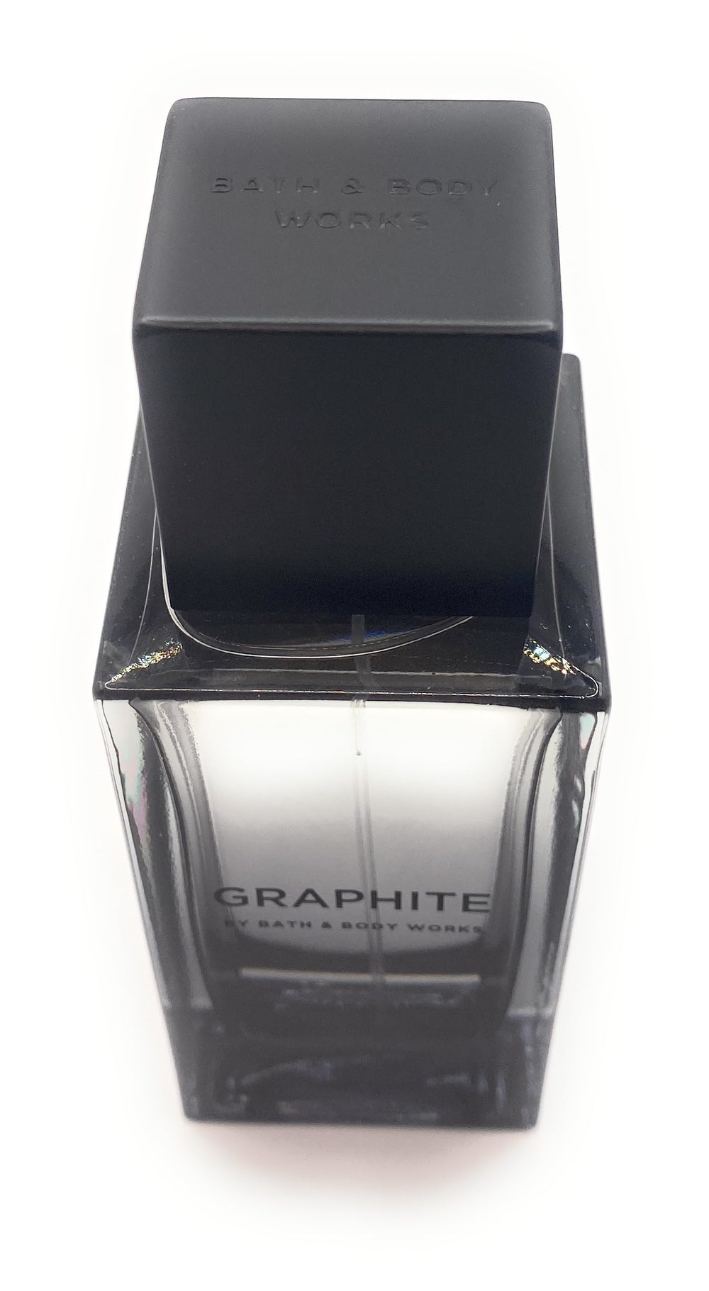Bath and Body Works Graphite fragrance bottle side view emphasizes compact profile.