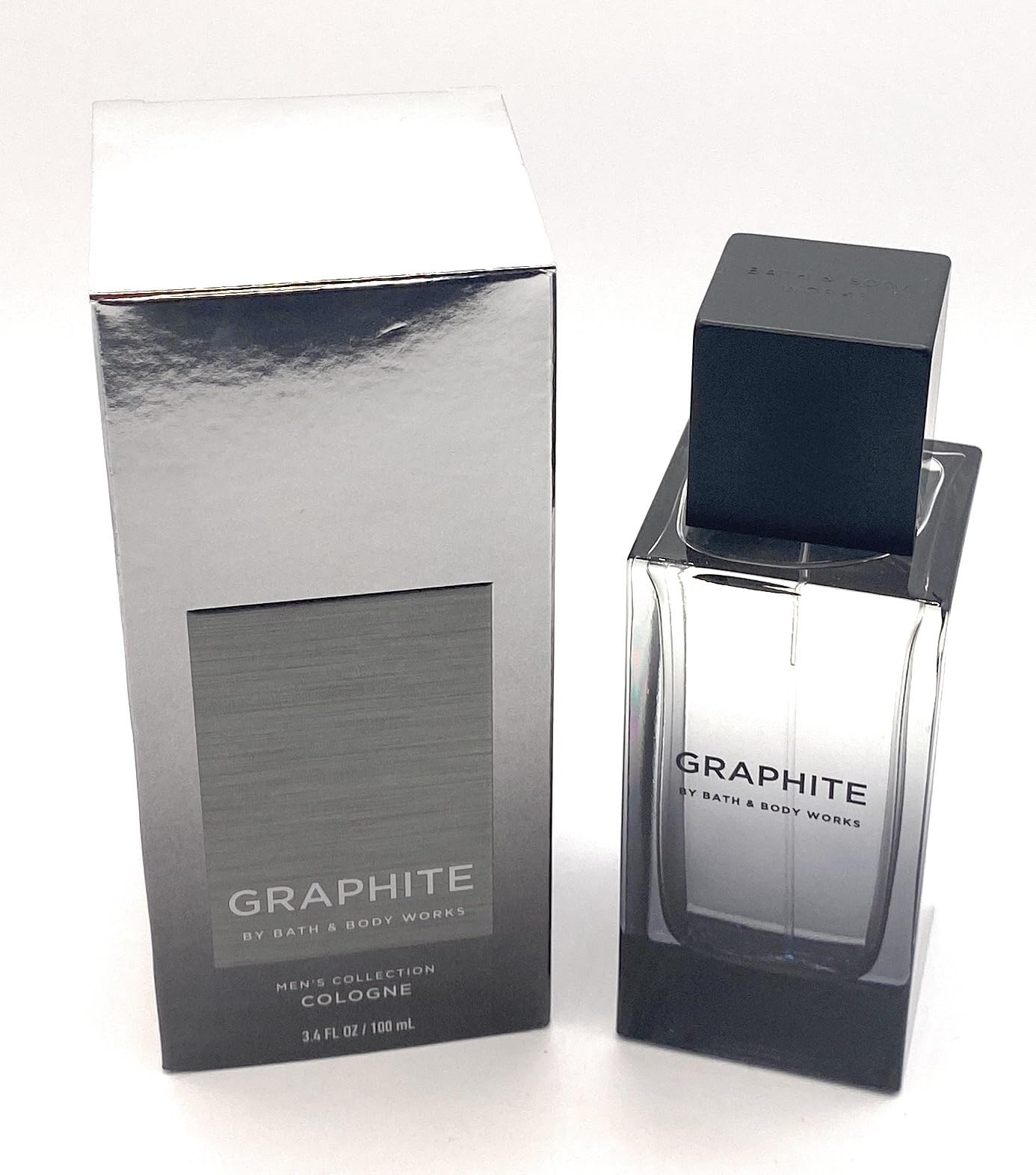 Bath and Body Works Graphite men's fragrance bottle front view highlights sleek design and premium appeal.