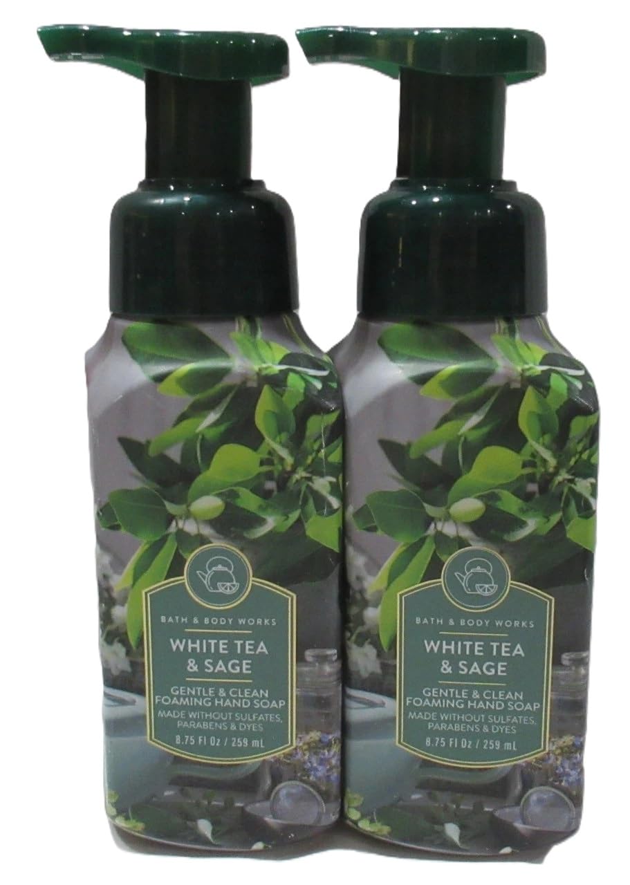 Bath & Body Works White Tea & Sage, jabon espumoso, pack 2 para limpieza suave y fragancia fresca