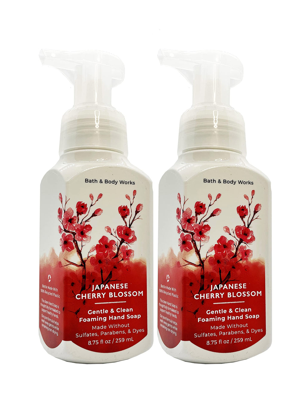 Bath & Body Works jabon manos espuma suave, foco en empaque dúo y aroma floral japonés.