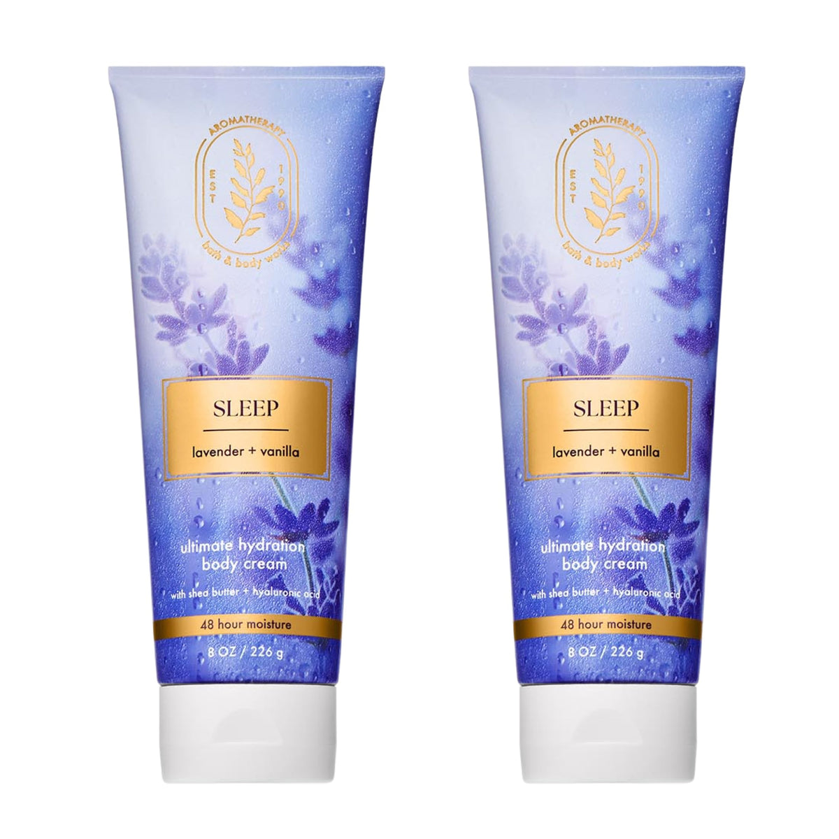 Bath and Body Works Lavender Vanilla Aromatherapy Cream bottle with soothing moisture.