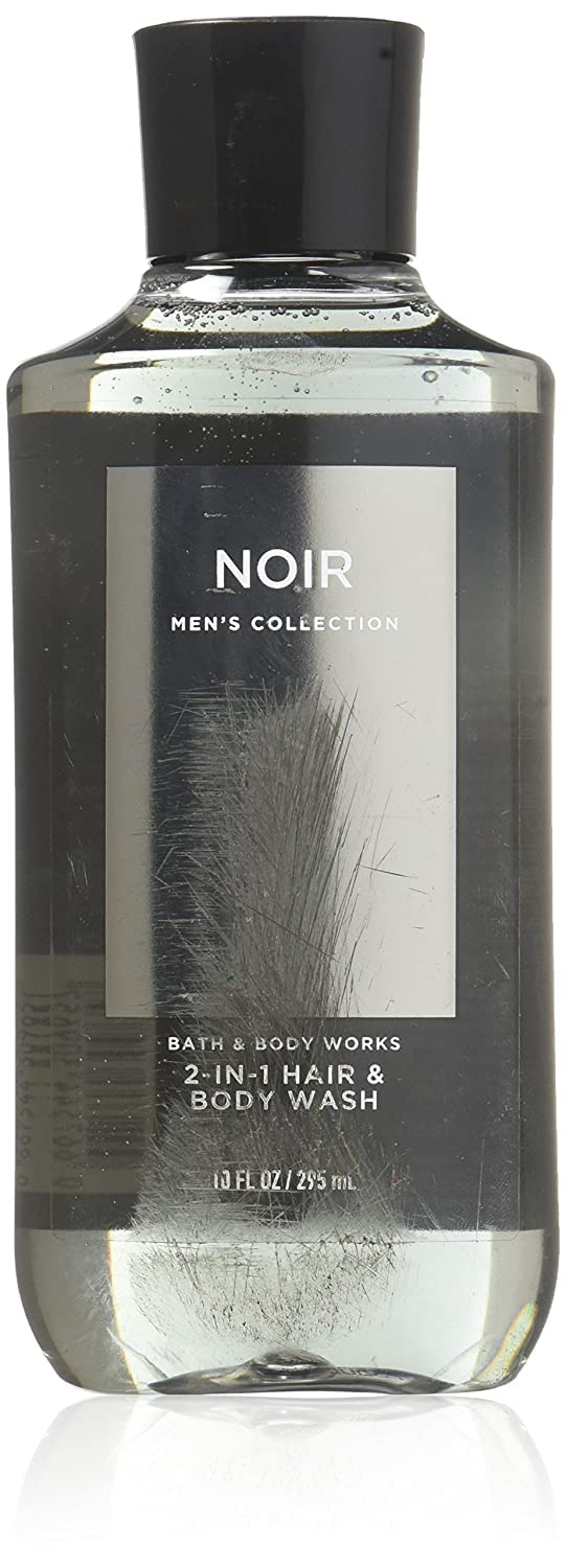 Bath & Body Works Noir 2 en 1, botella visible, limpieza rápida para piel y cabello.