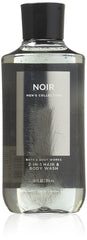 Bath & Body Works Noir 2 en 1, botella visible, limpieza rápida para piel y cabello.