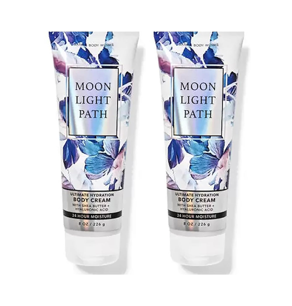 Bath & Body Works crema corporal Moonlight Path en botella, hidratación suave para uso diario.