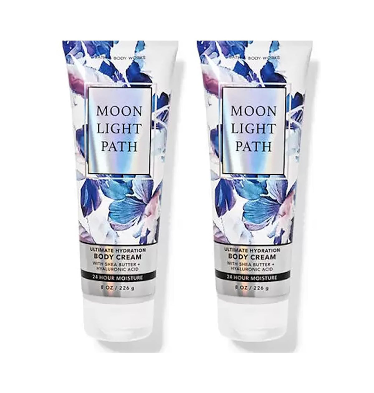 Bath & Body Works crema corporal Moonlight Path en botella, hidratación suave para uso diario.