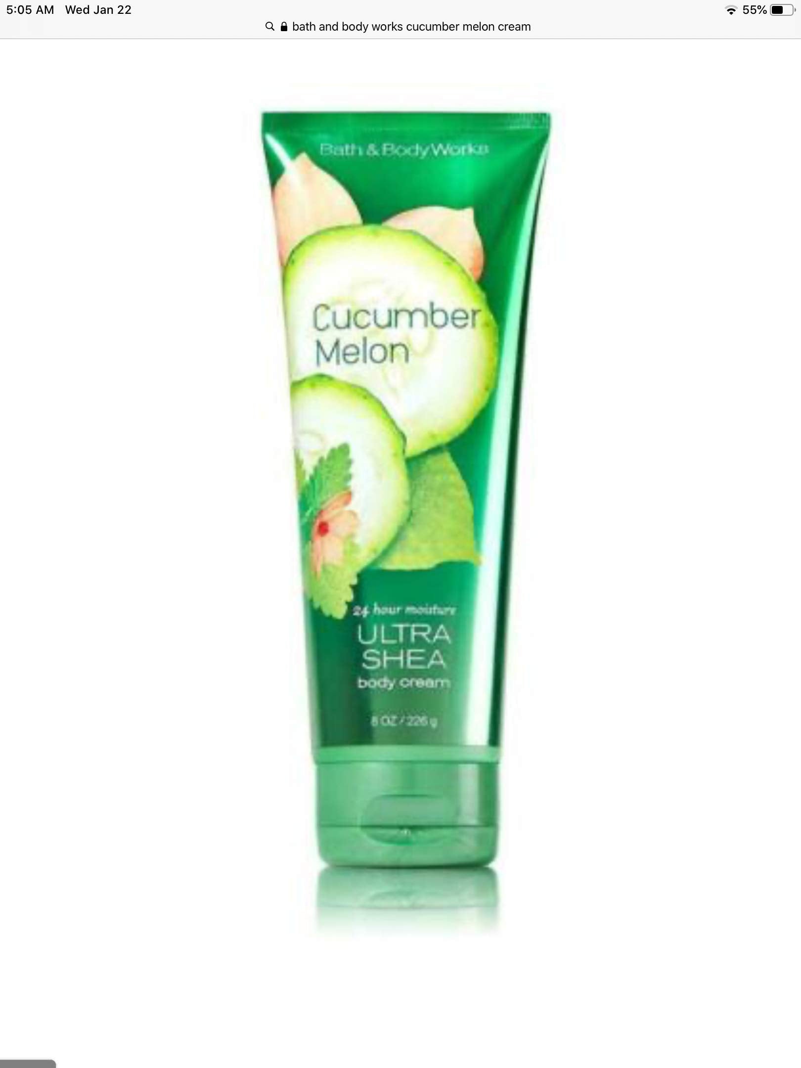 Bath & Body Works Ultra Shea Cream envase pepino-melon, crema hidratante para piel suave