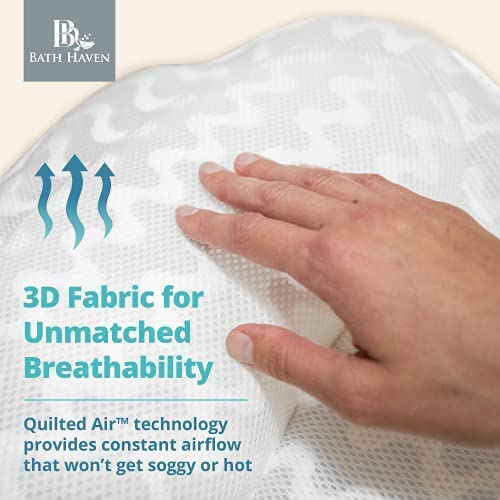 Bath Haven pillow highlights air-mesh technology for cool, dry comfort.