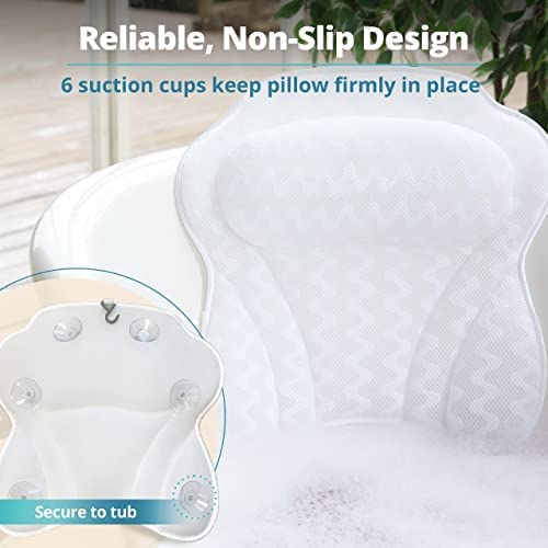 Bath Haven pillow with six suction cups anchors securely to tub.