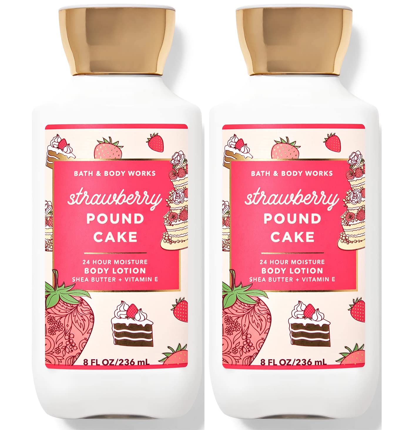 Bath & Body Works Pastel de Fresa, botella de loción, hidratación diaria para la piel