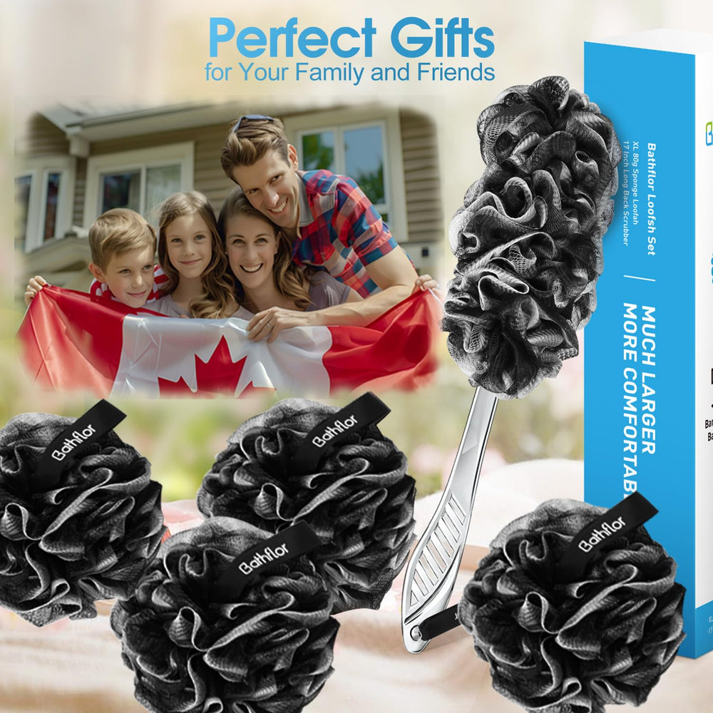 Bathflor deluxe loofah set in the shower for easy use
