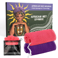 Bathway esponja de red africana con mangos, exfoliación eficaz para espalda y zonas difíciles
