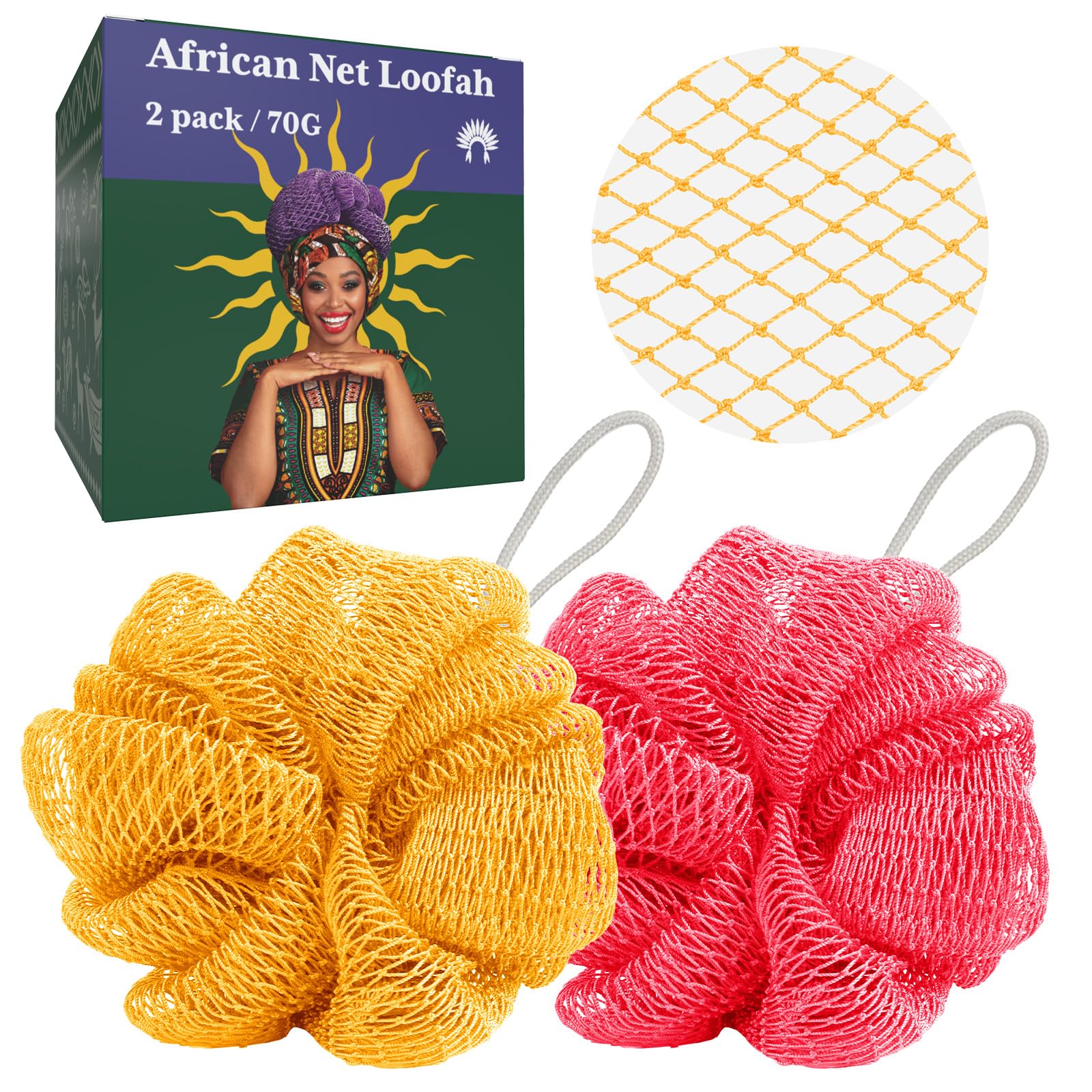 Bathway lufa africana doble-paquete para exfoliar suavemente la piel durante la ducha.
