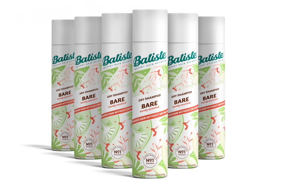 Batiste Bare dry shampoo bottle front with subtle scent for fresh feel