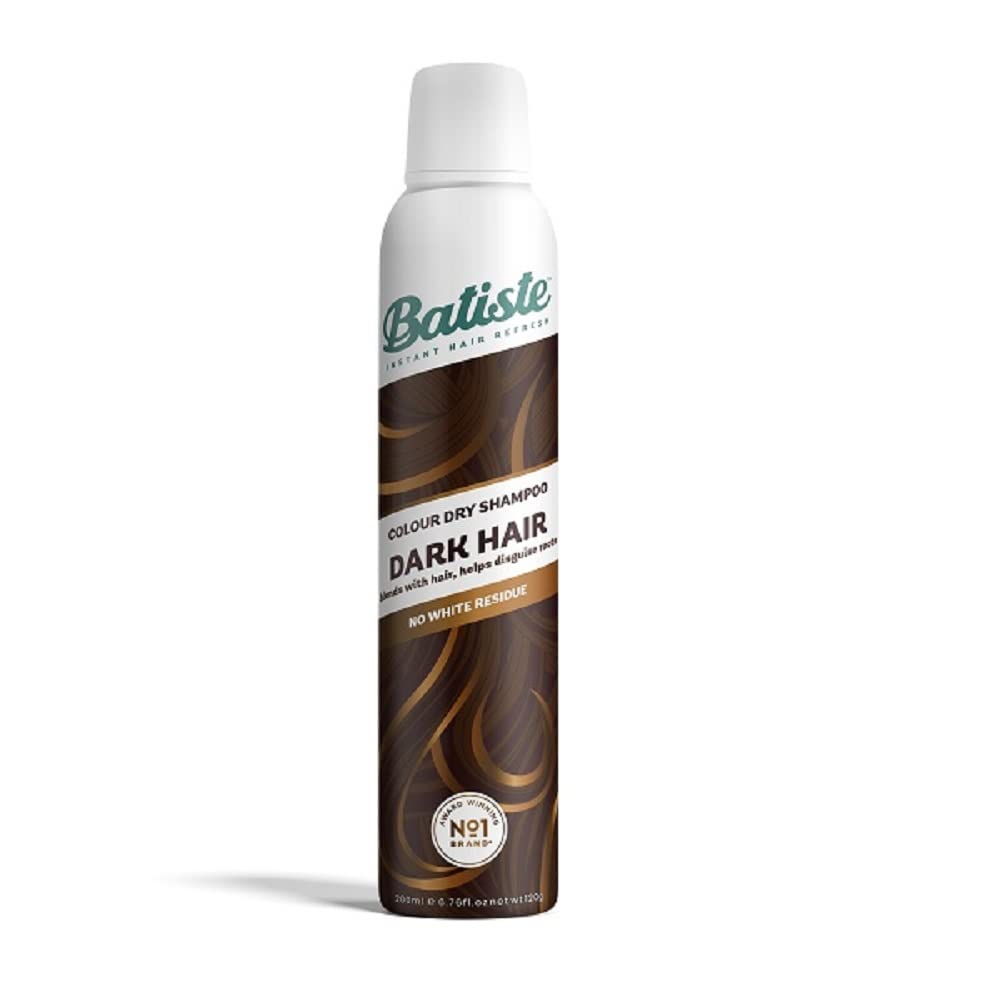 Batiste Champú Seco Plus para cabello marrón oscuro, botella visible, refresca entre lavados.