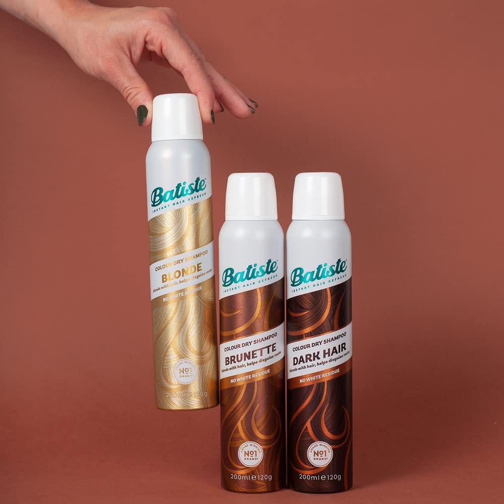 Batiste Champú Seco Plus para cabello marrón, evita acumulación de grasa.