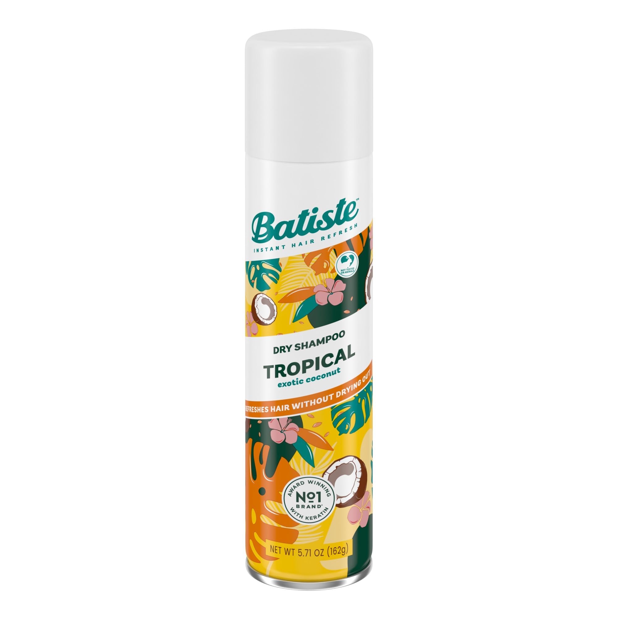 Batiste Champú Seco Tropical, botella frontal, para refrescar el cabello entre lavados.