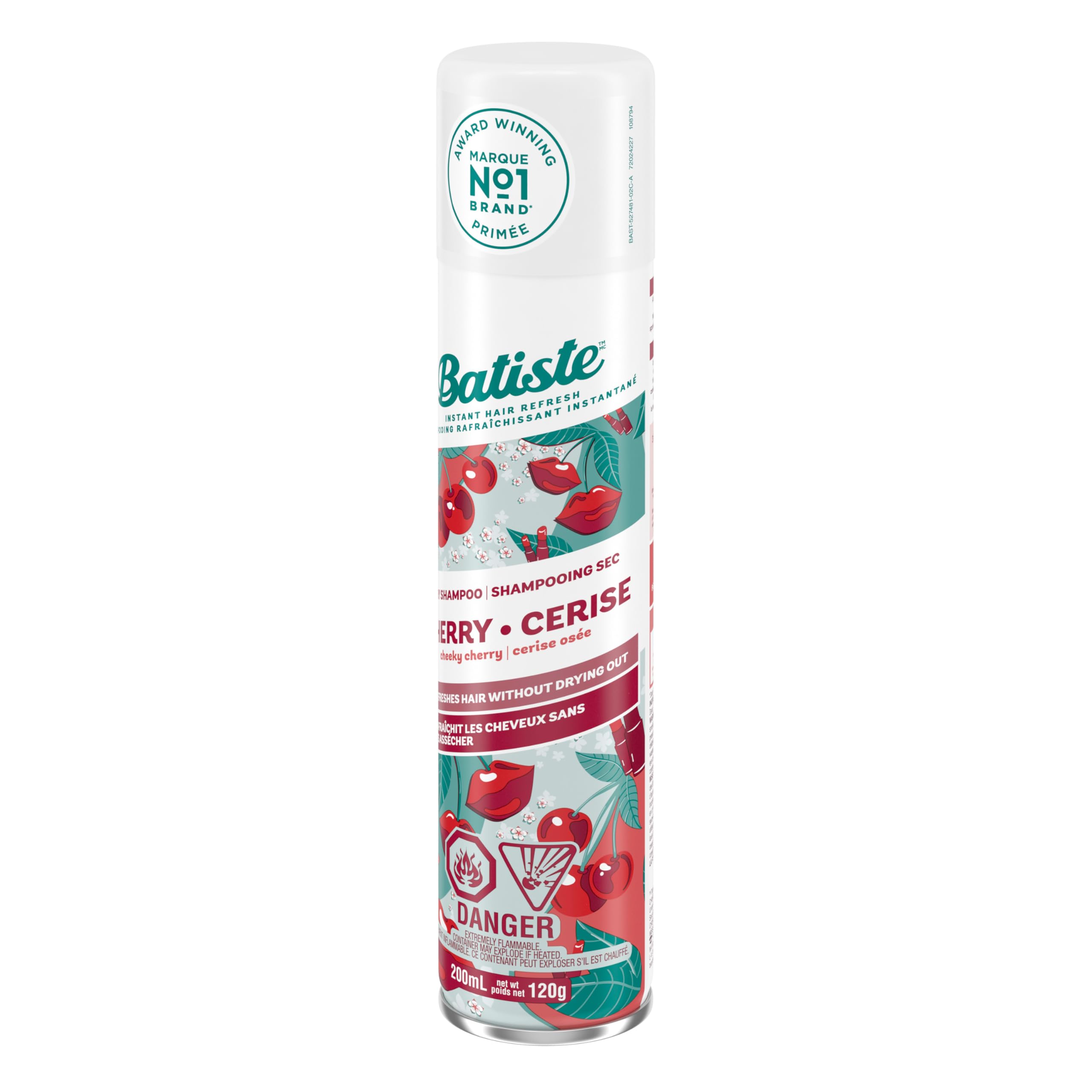 Batiste Cherry dry shampoo spray-to-style for quick, carefree mornings.
