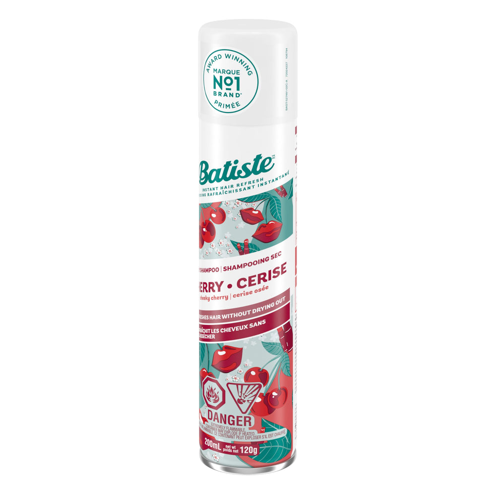 Batiste Cherry dry shampoo spray-to-style for quick, carefree mornings.