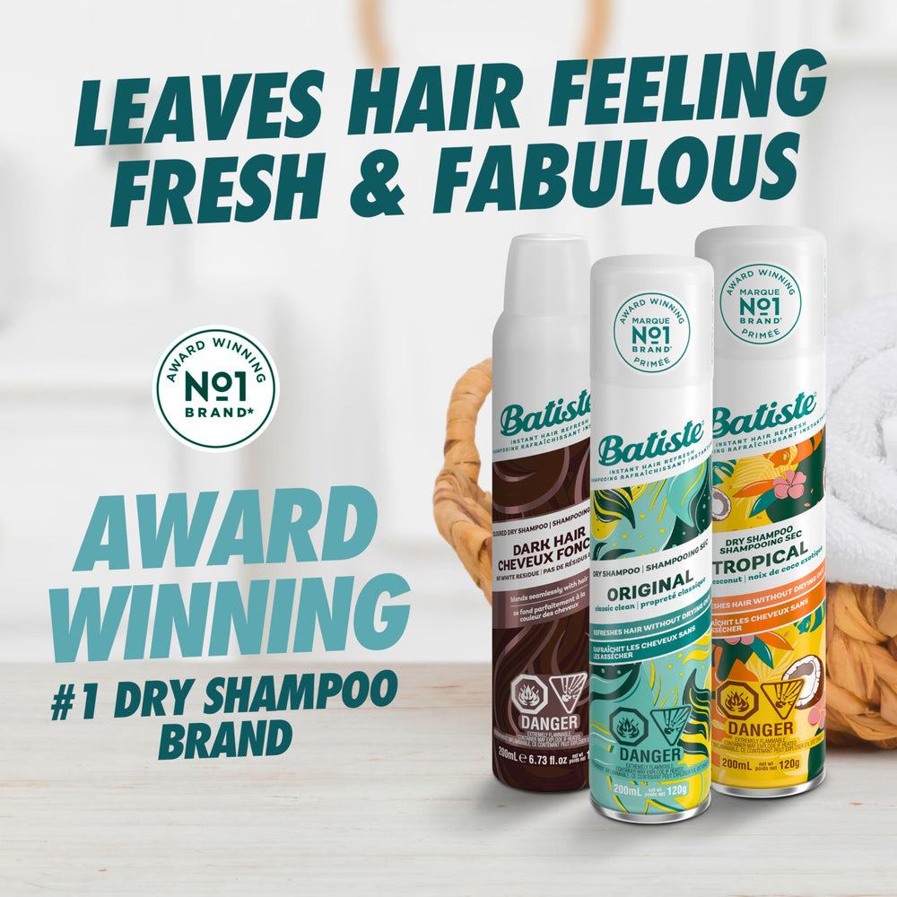 Batiste Cherry dry shampoo spray mist restoring volume.