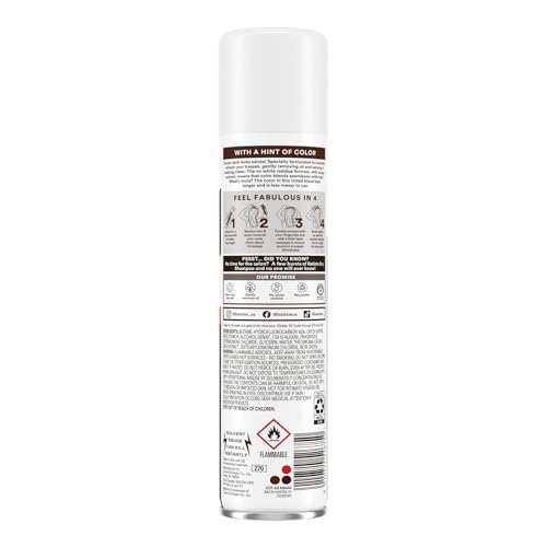 Batiste Dark Dry Shampoo tinted formula blends with brunette hair for seamless look.