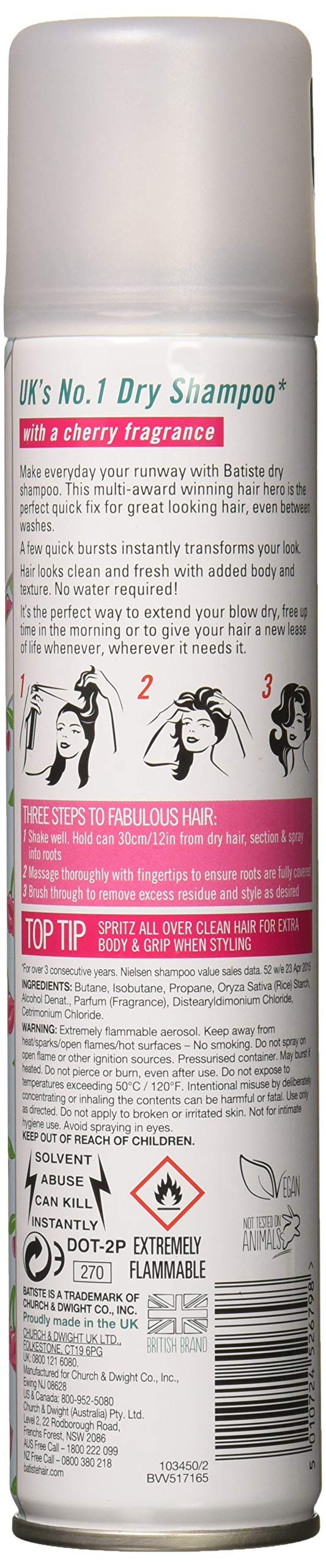 Batiste Dry Cherry six-pack display for quick scent and lift between washes.