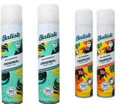 Batiste champú seco en aerosol, conjunto de 4, fragancias Original Clean y Tropical para refrescar el peinado.