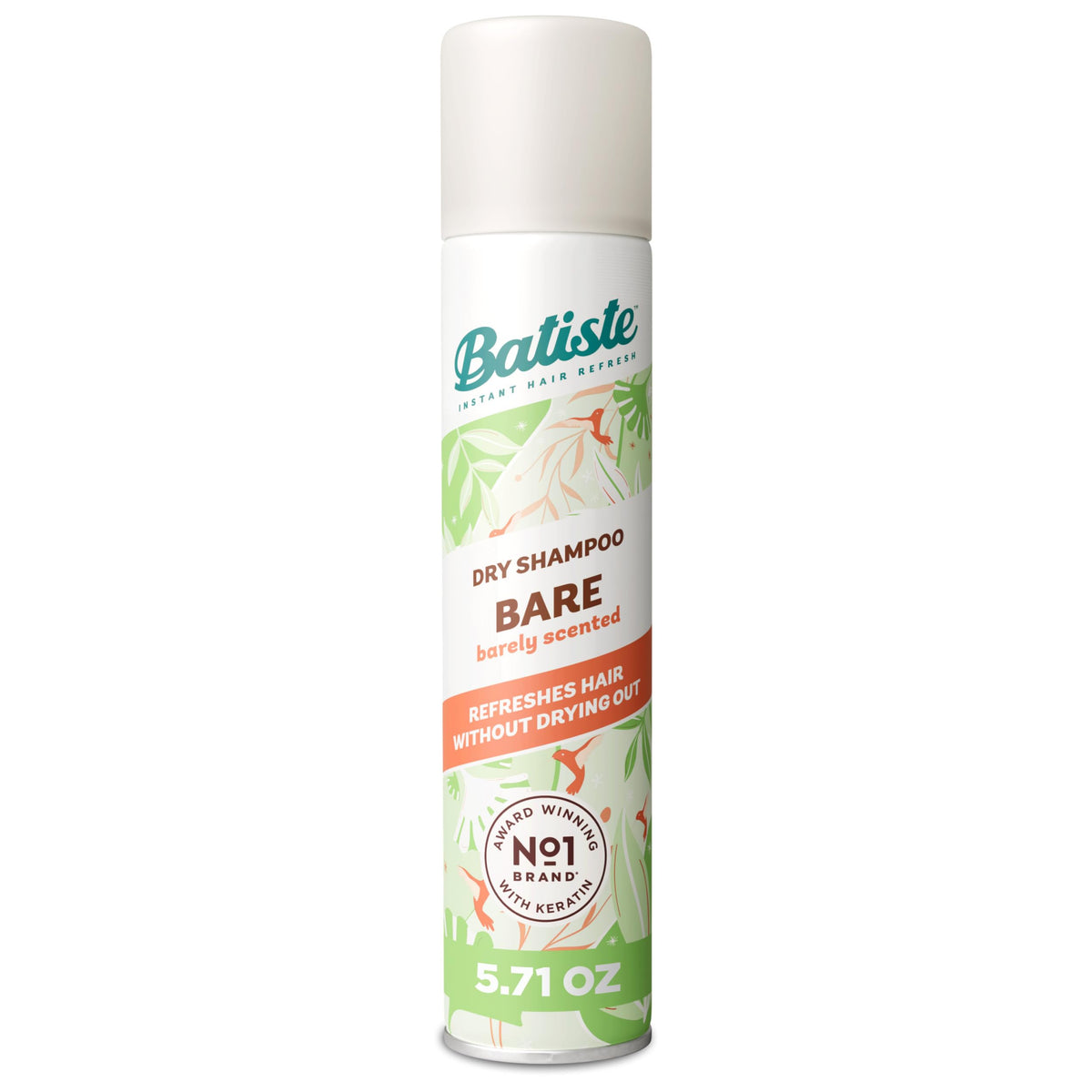 Batiste champú seco Bare fragancia, aplicación en raíces para refrescar sin agua.