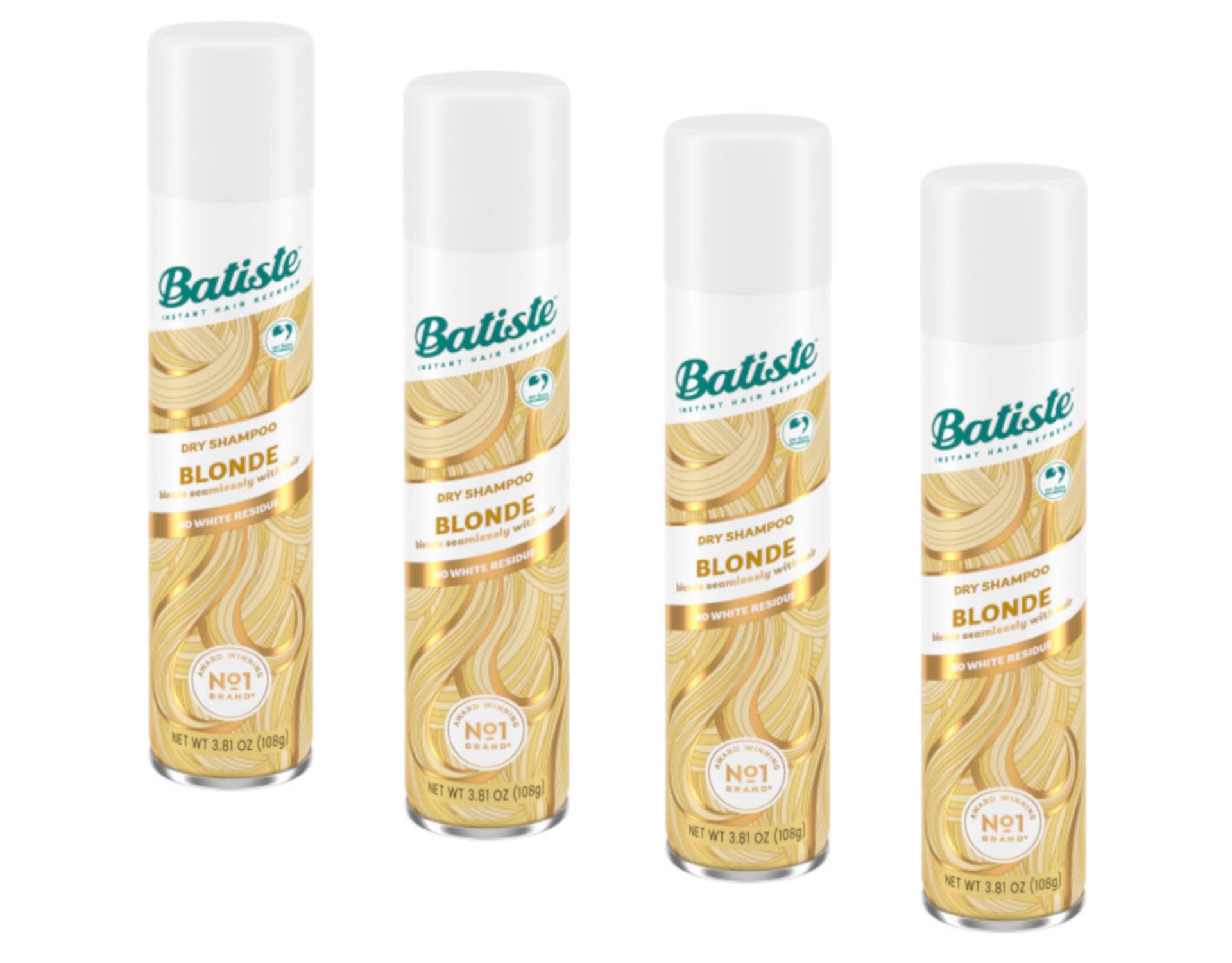 Batiste Brilliant Blonde dry shampoo bottle refreshes roots between washes.