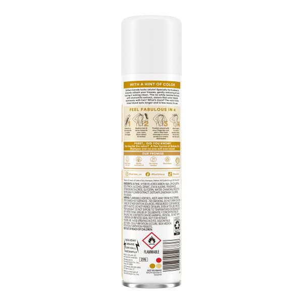 Batiste Brilliant Blonde on-the-go spray fits in bags for quick touch-ups.