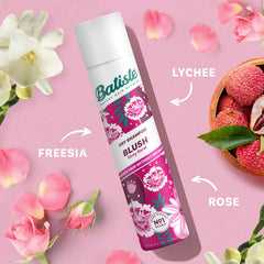 Batiste Dry Shampoo Blush spray nozzle absorbs oil for light refresh