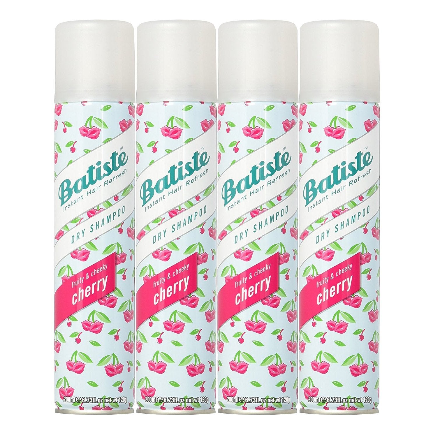 Batiste Cherry dry shampoo bottle front view highlighting fragrance and freshness