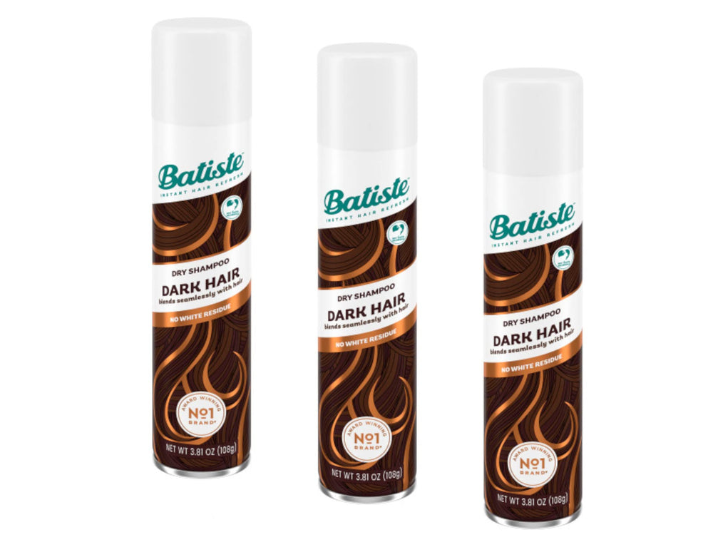 Batiste Dry Shampoo Dark & Deep Brown 3-pack front view for quick refresh.