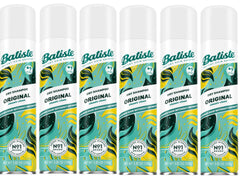Batiste Dry Shampoo Original bottle pour showing oil absorption for a refreshed look