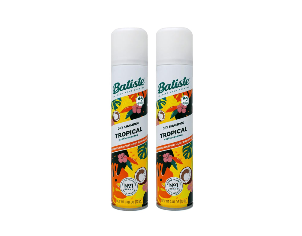 Batiste Tropical champú seco en botella: limpieza rápida entre lavados y cuerpo al instante.