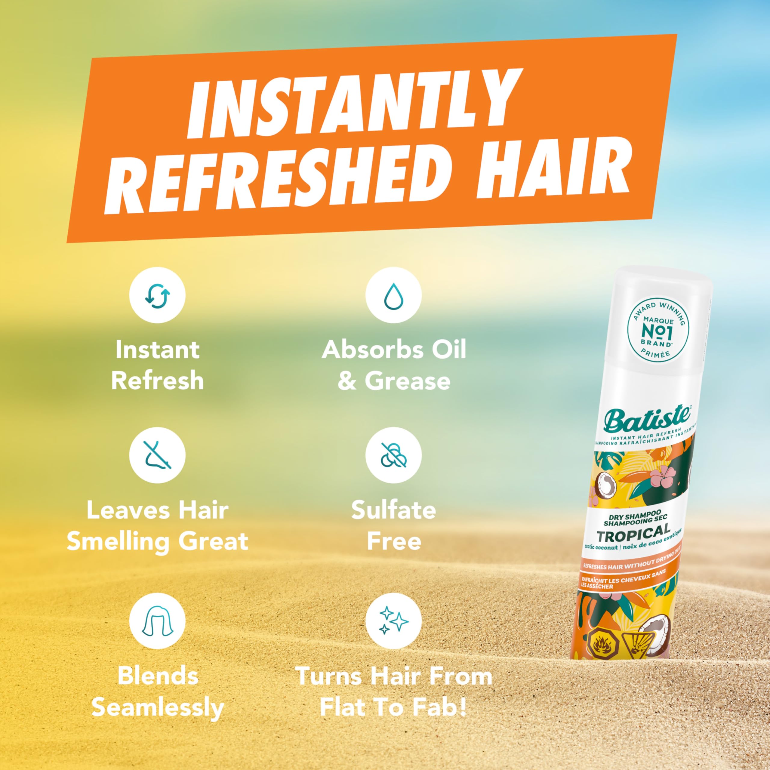 Batiste Tropical fragrance notes of coconut vanilla jasmine in a subtle scent