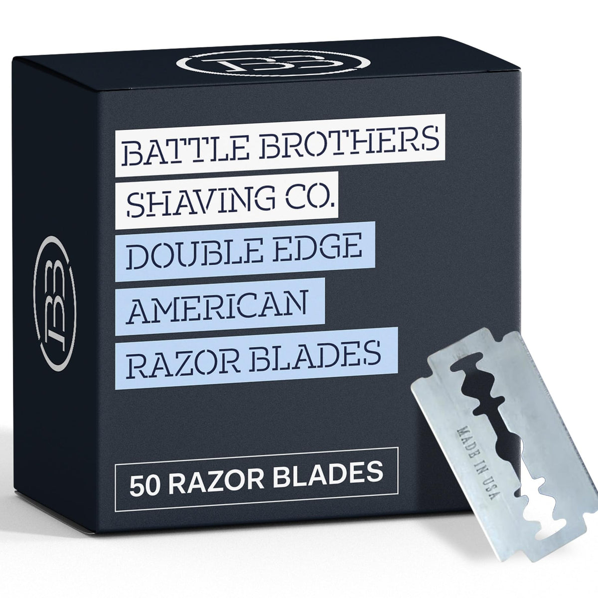 Battle Brothers Shaving Co. USA-made blades front view for a smooth shave.