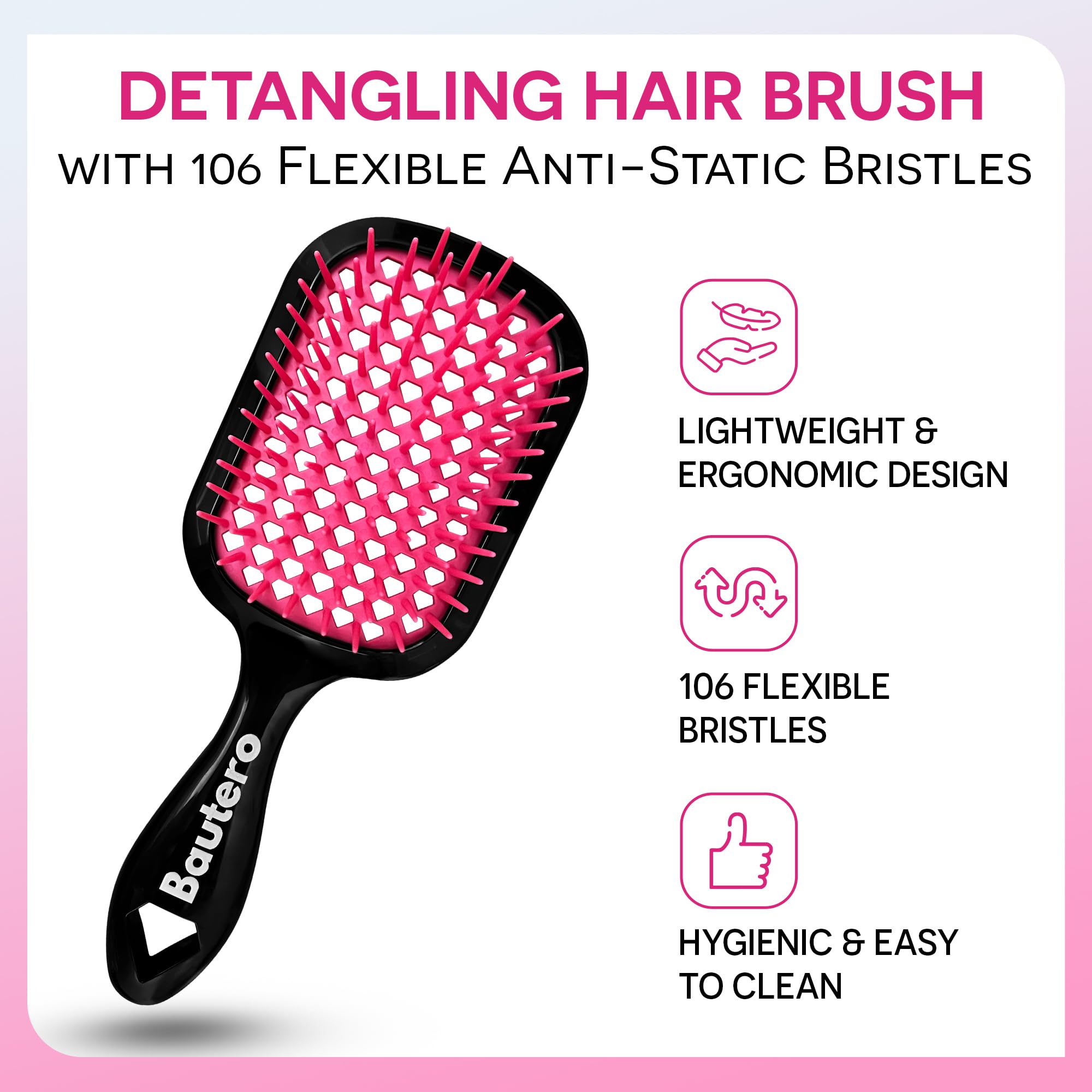 Bautero Detangler Brush used on wet hair to remove knots with a gentle glide.