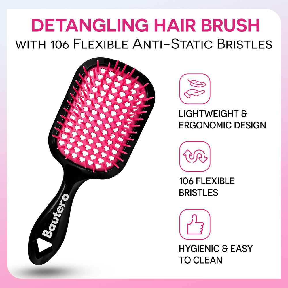 Bautero Detangler Brush used on wet hair to remove knots with a gentle glide.