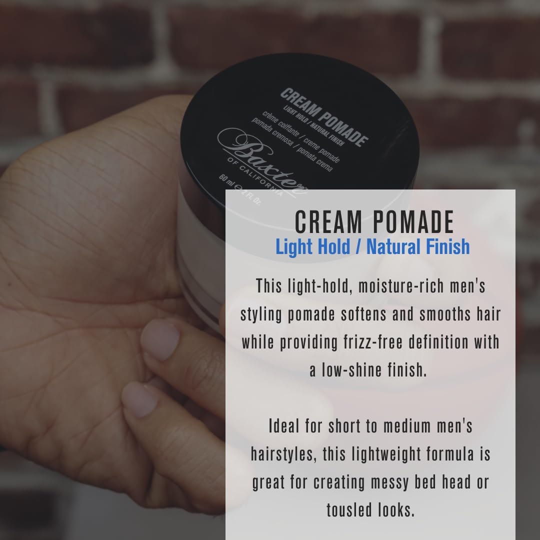Styled hair with natural sheen using Baxter of California Cream Pomade.