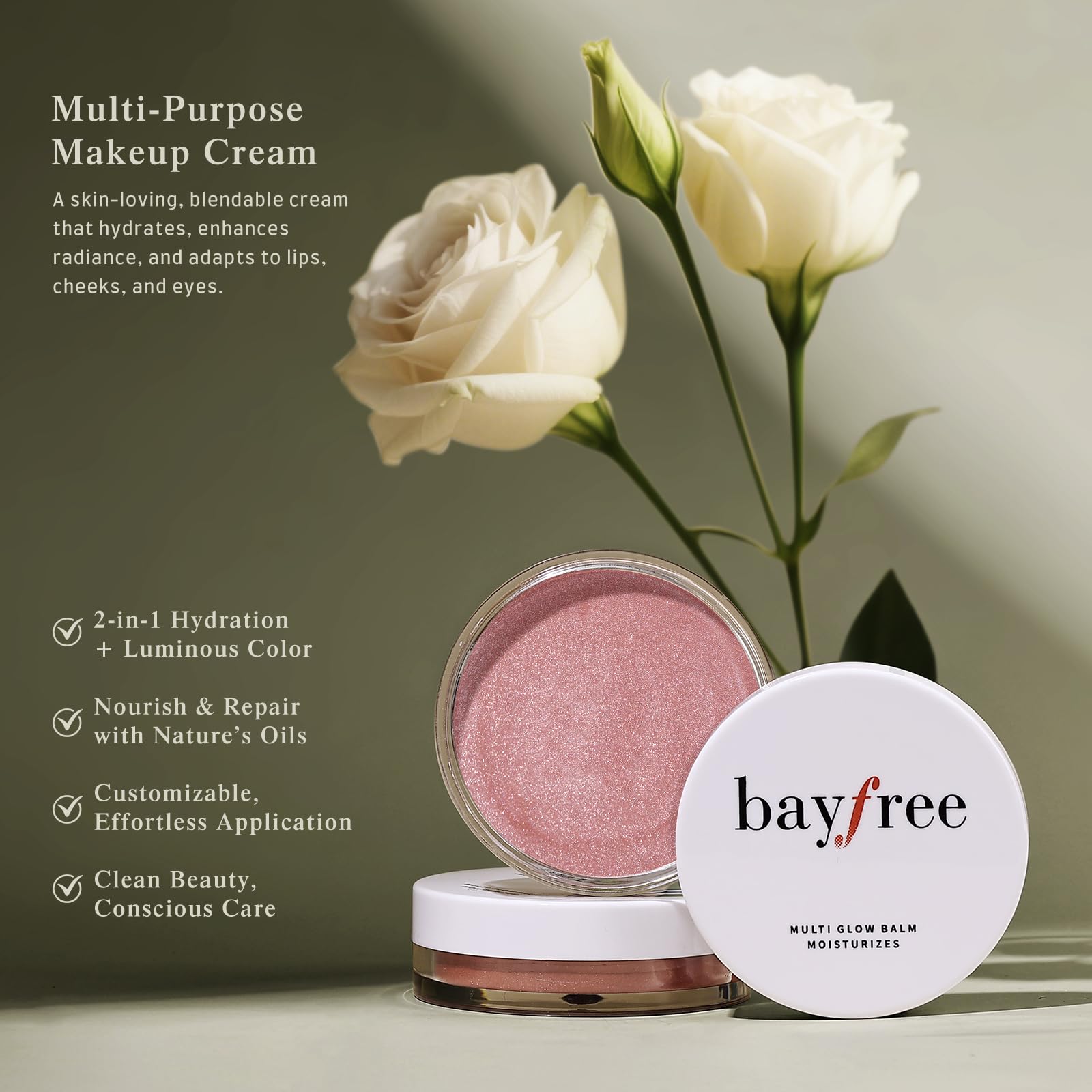 bayfree Multi Glow Balm aplicación con dedos para brillo ligero.