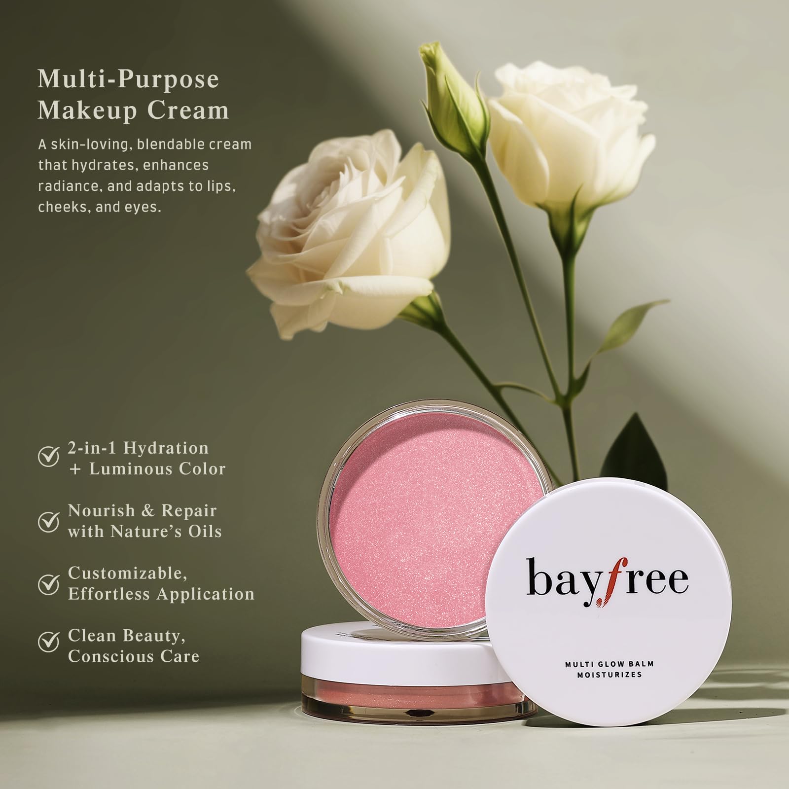 bayfree Multi Glow Balm en labios con hidratación sutil