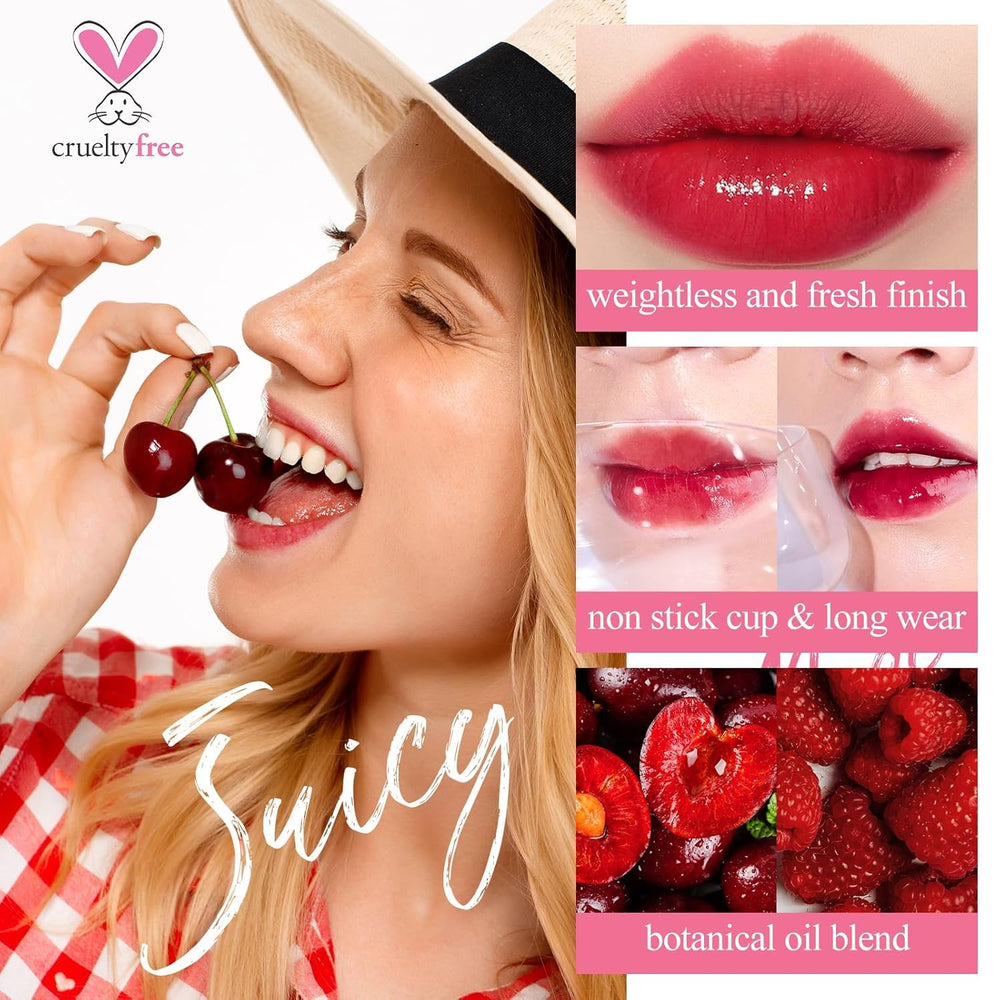 bayfree lip tint bottle closeup shows vibrant pigment and sleek, travel-friendly packaging.