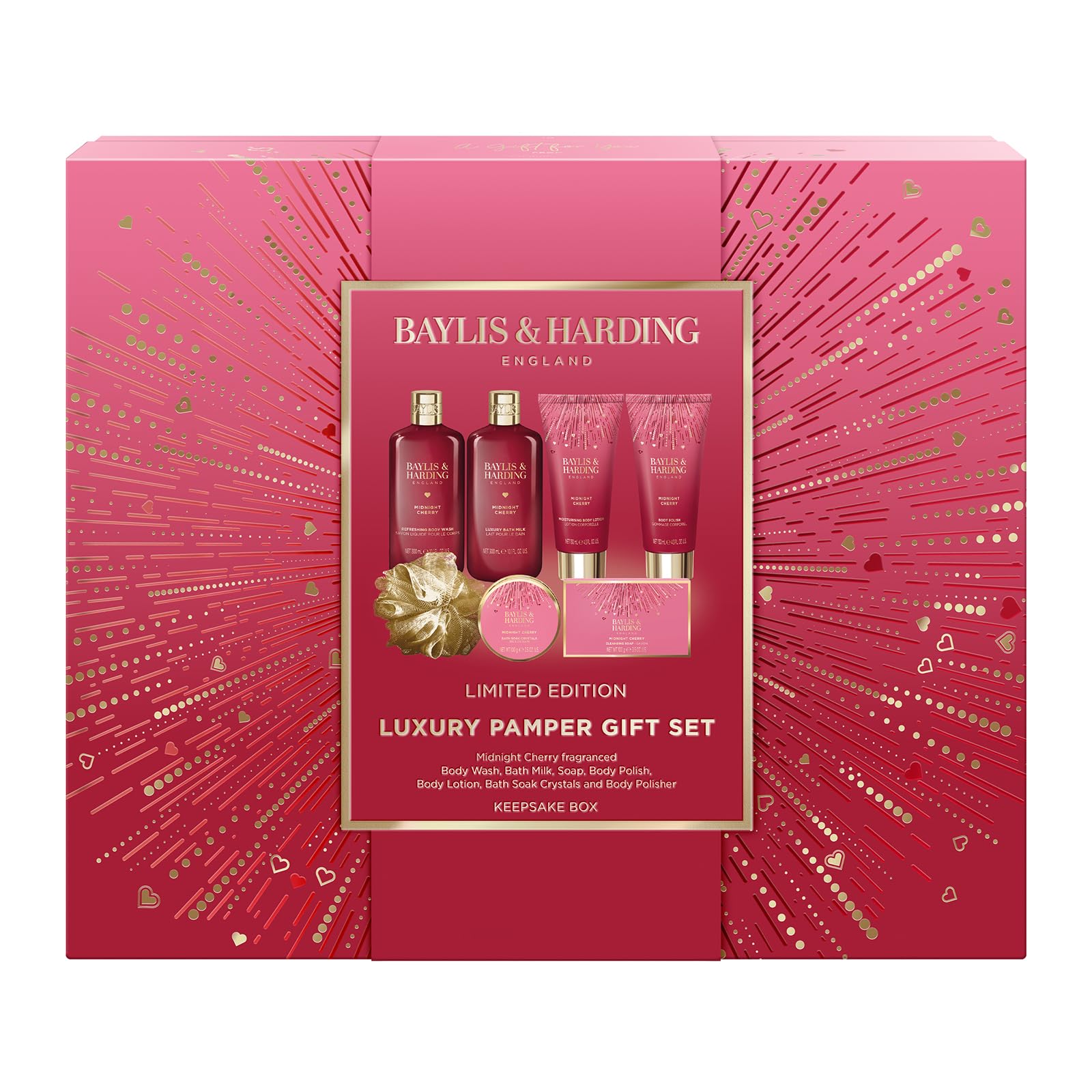 Baylis & Harding Midnight Cherry body wash bottle for a refreshing shower.